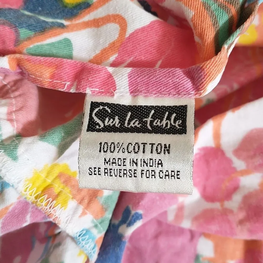 Sur La Tabla Apron Womens Floral 100% Cotton Halter Ties Pockets Bib Colorful